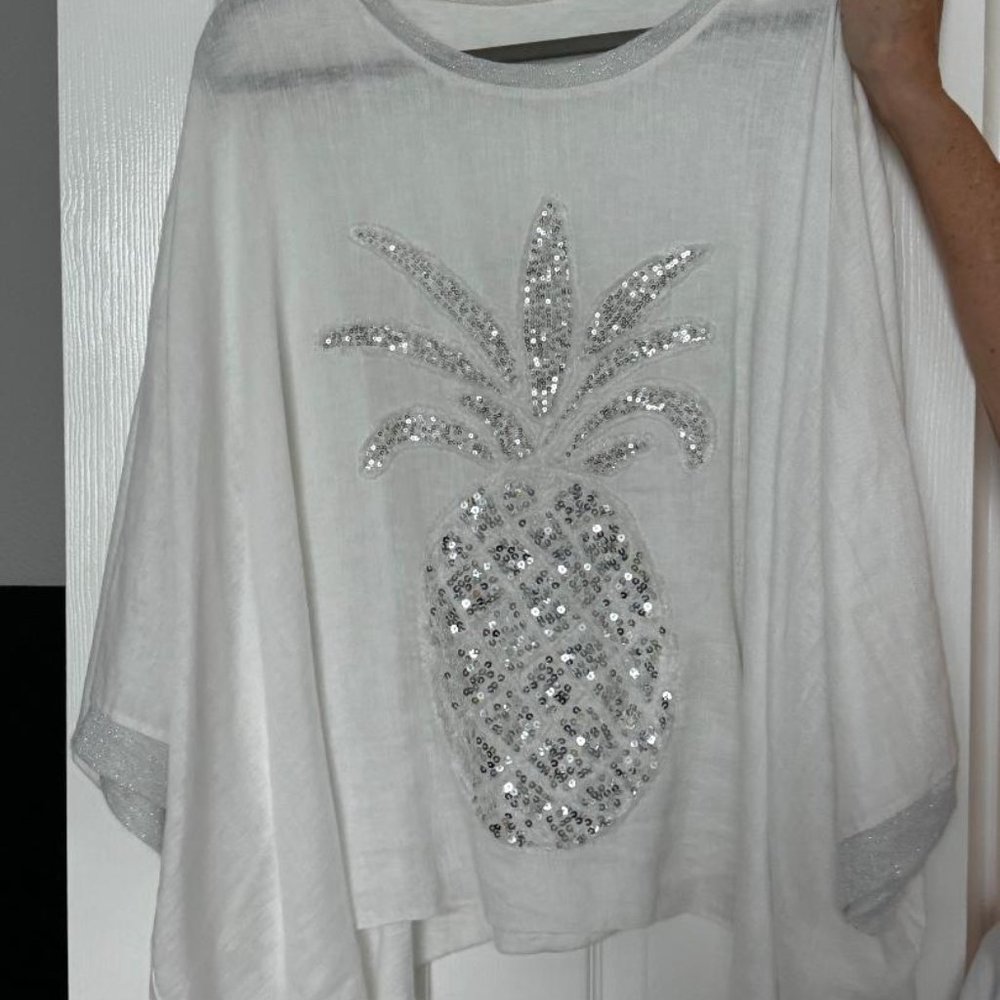 Made in Italy One Size Shirt with Sequin Pineapple Design